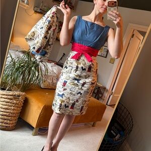 Vintage novelty print dress and jacket